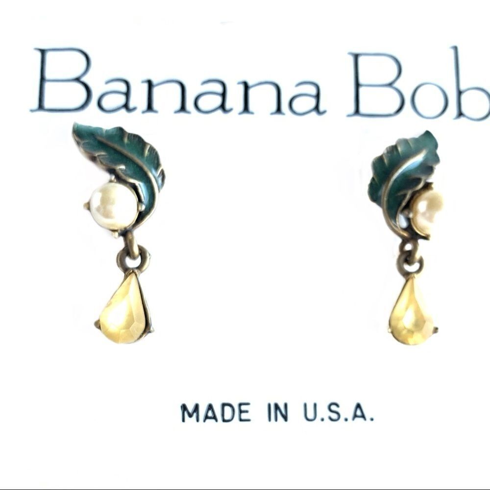 Banana Bob leaf pearl yellow drop earrings